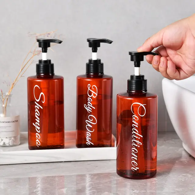 3Pcs Sampon És Kondicionáló Adagoló Palackok Fürdőszoba Műanyag Üres, Újratölthető Szivattyúk Kozmetikai Tartályok Készlet - Image 6