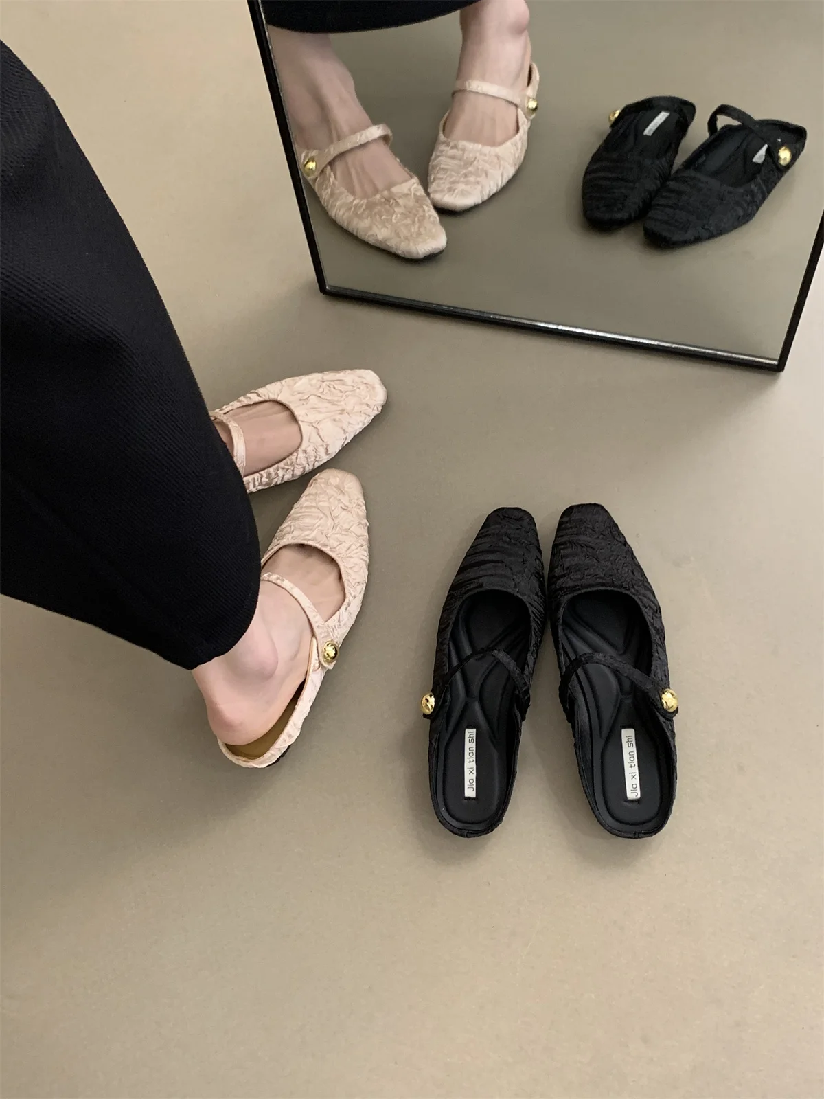 

Slingback Flats Shoes For Summer Walking Half Slipper Comfortable Sequin Mary Jane Sandals Closed Toe Travel Elegant Woman Sanda