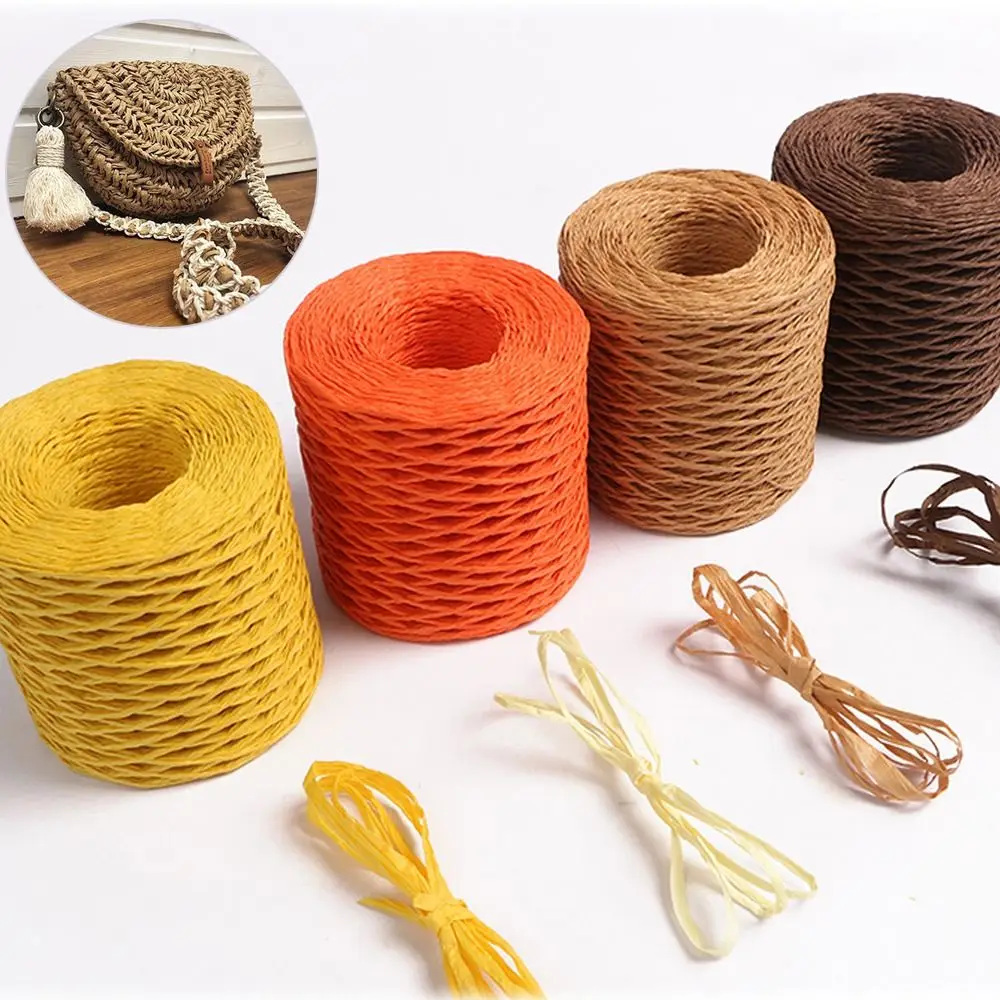 Natural Raffia Straw Yarn Hand-Knitted Crocheting Rafia Straw Paper Yarn DIY Handmade Summer Sunhat Beach Bag