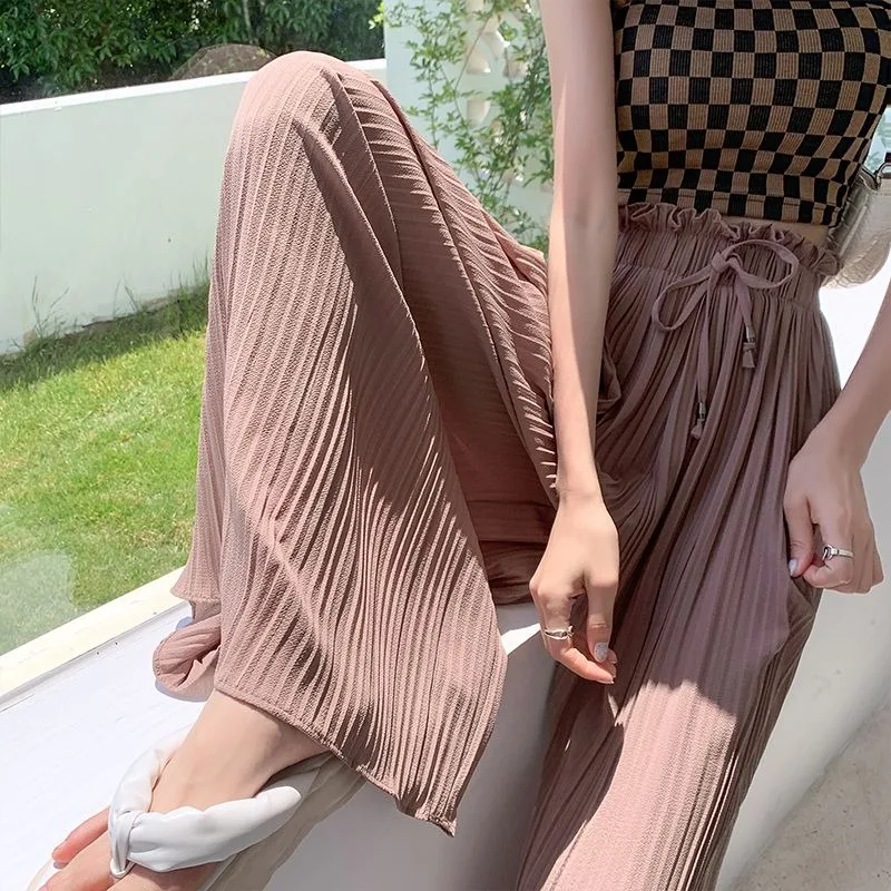 2023 New 40.00 Kg-110.00 Kg Wearable Loose large Size Women Wide-Legged Pants Skirt Stylish Casual High-waisted Nine-point Pants