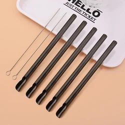 Eco - Friendly Large Reusable Stainless Steel Straws for Smoothies and Bubble Tea - Set of 7 (Black)