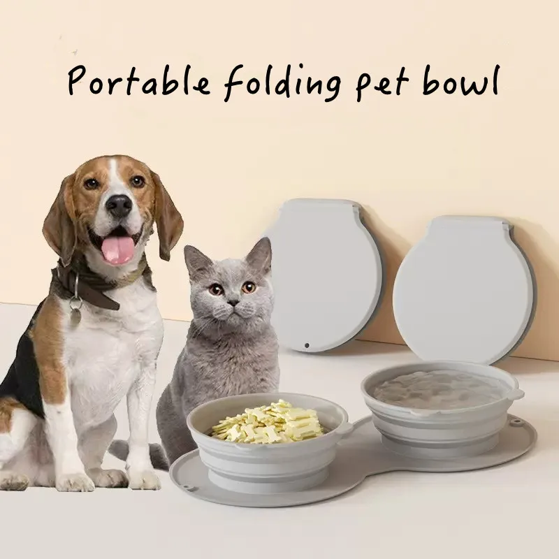 

2in1 Foldable Dual Bowl Feeding Bowl Portable Outdoor Travel Dog and Cat Drinking Bowl Pet Food Bowl Pet Supplies Dog Bowl