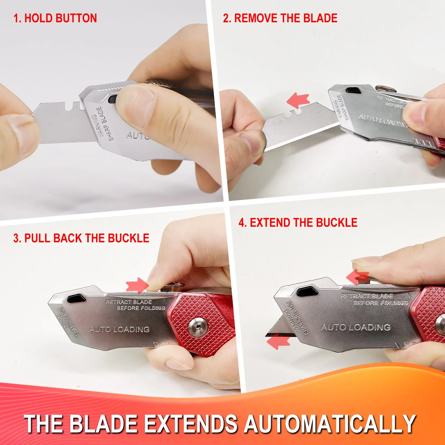 Folding Utility Knife Autoloading Replaceable Locking Blades for Cable Cartons Carboard Boxes Outdoor Tool