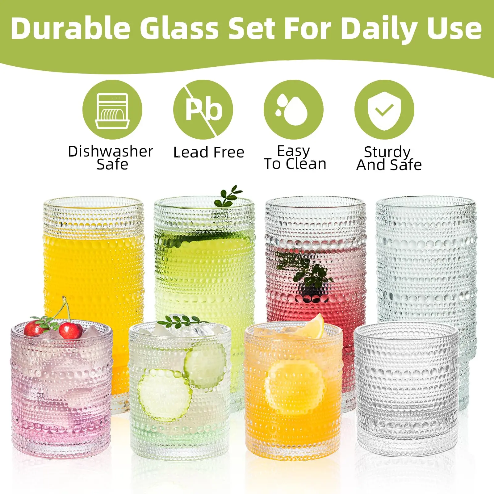8PCS Raindrop Cup Glasses Vintage Glassware 14/16 oz Cute Beaded Bubble Cocktail Cup For Wine Beer Juice Whiskey
