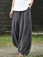 2024 Cotton Linen Bloomers Wide Leg Pants Women Vintage Full Length Fashion Elegent Pants Solid Elasitic Waist Spring Autumn 5XL