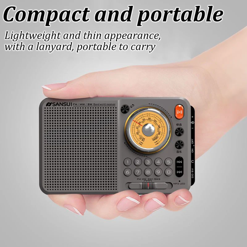 

Portable FM/MW/SW Radios Handheld High Sensitivity Rechargeable Radio Receiver TF Card Music Player with 3.5mm Jack for Elder