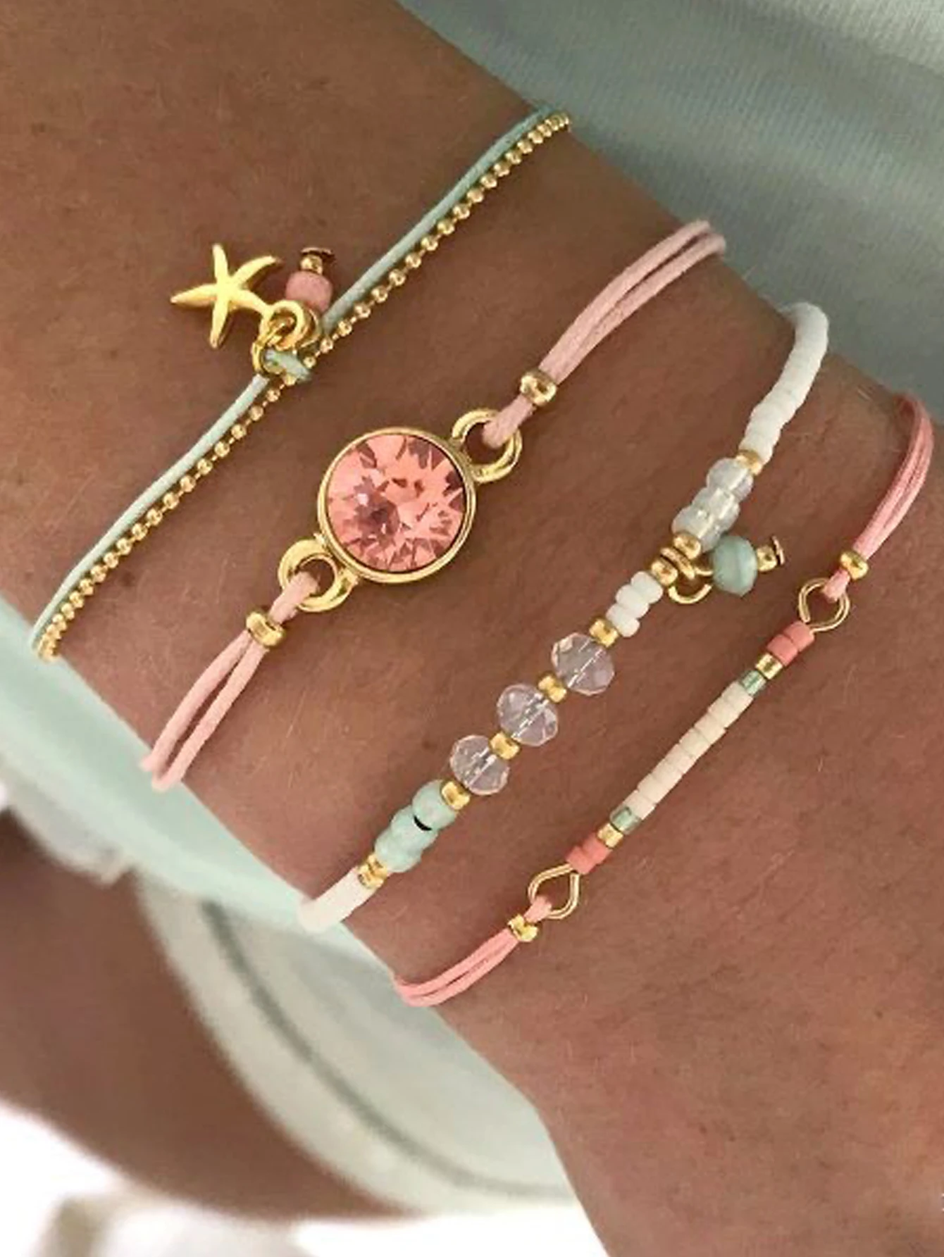 Fashionable Women Bracelet Set Colorful Bead Faux Handmade Gift