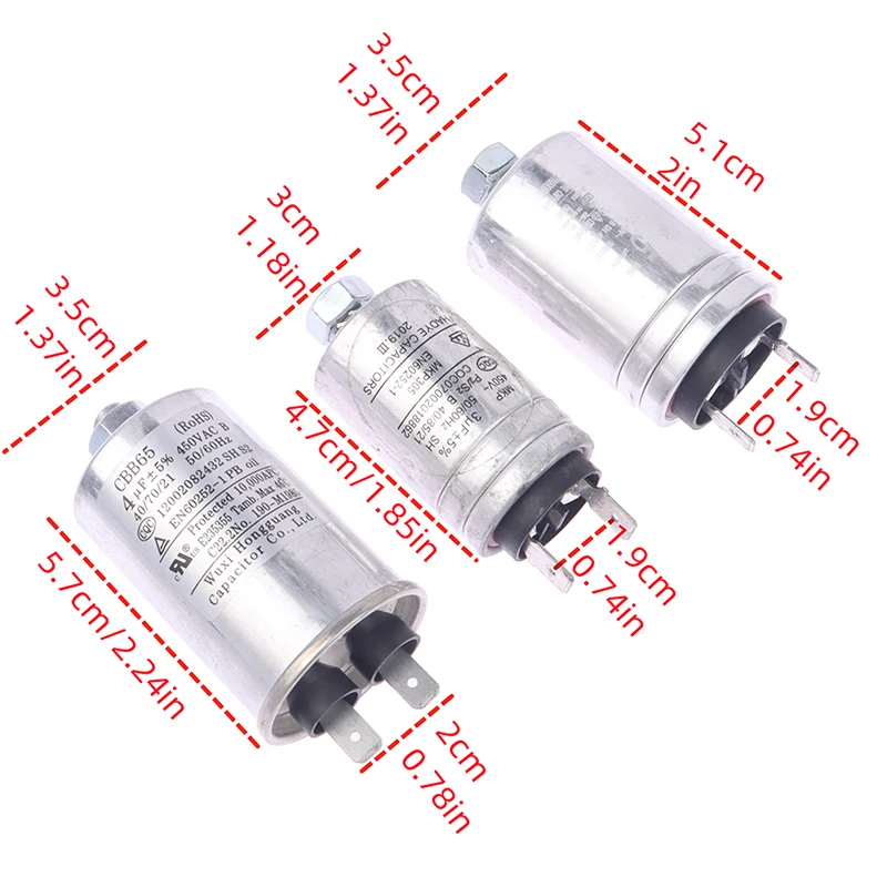 1Pc 3UF 450VAC Dish Washer Part Aluminum Housing Double Insert Capacitor For Air Compressor Water Pump Motor