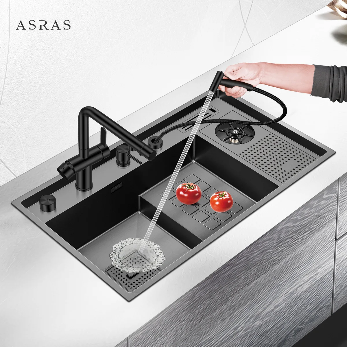 

ASRAS 8448NJ Large Size Kitchen Sink 304 Stainless Steel Sinks Above Counter or Undermount Installation Single Washing Basin
