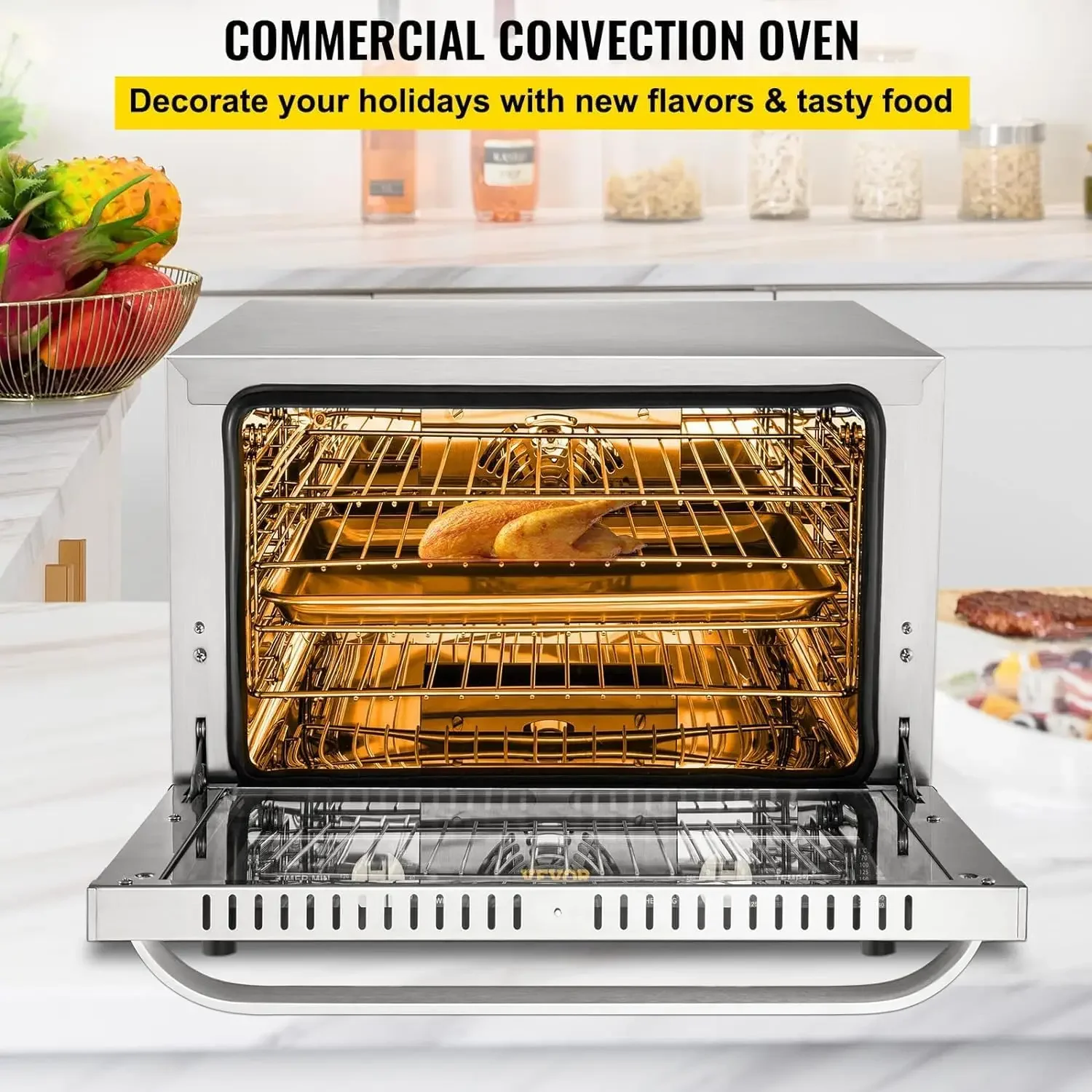 Commercial Convection Oven, , Half-Size Conventional Oven , 1800W 4-Tier Toaster w/Front Glass Door, w/T 2