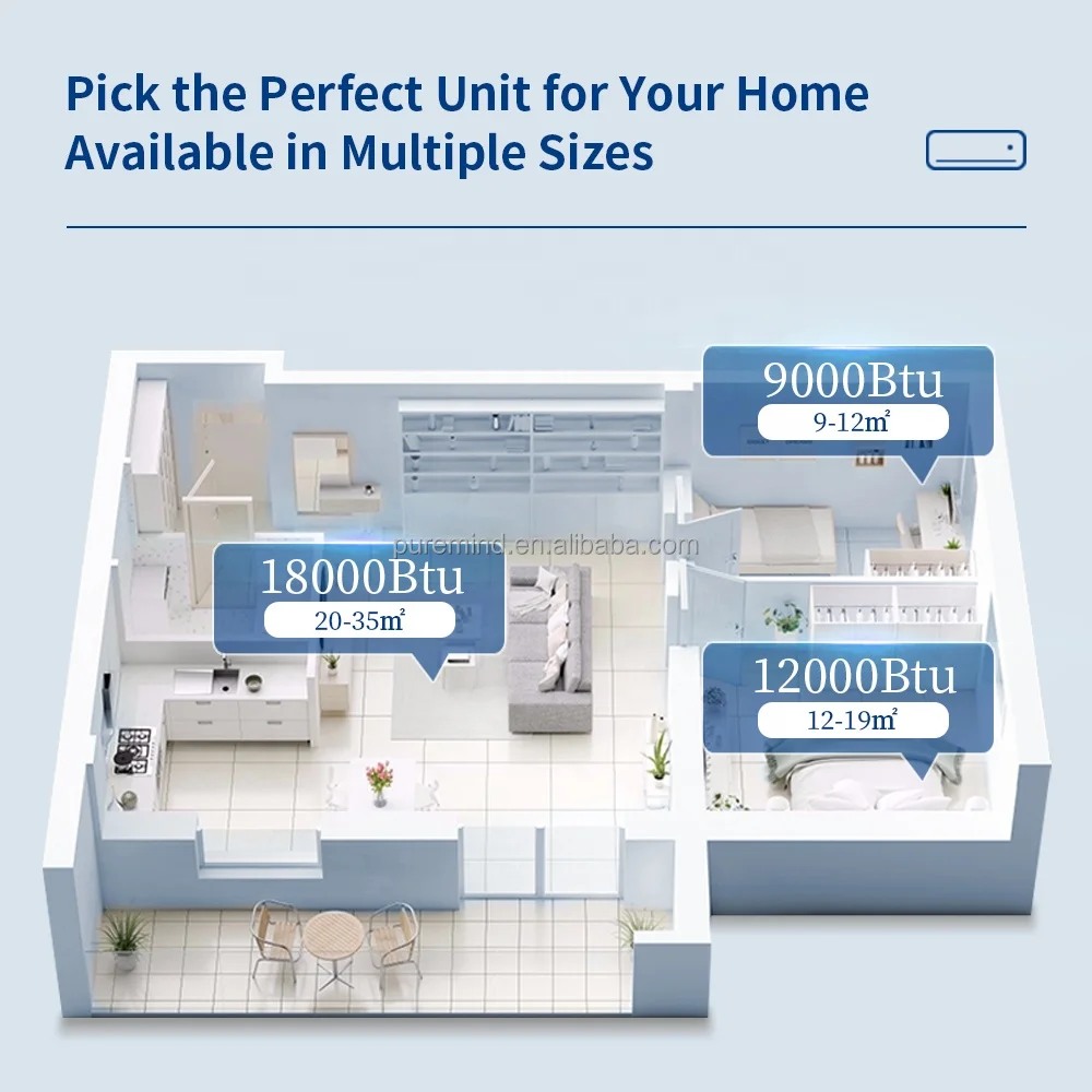 Puremind 9000Btu 12000Btu Wall Mount Air Conditioner On/Off Cooling Only Home Cooling System Split AC Units R410a Self-cleaning 6 Puremind 9000Btu 12000Btu Wall Mount Air Conditioner On/Off Cooling Only Home Cooling System Split AC Units R410a Self-cleaning 6