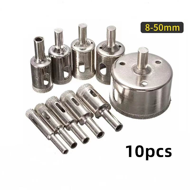 10pcs Diamond Coated Hss Tile Drill Bit Set Tile Marble Glass Ceramic Hole Saw Drilling Bits For Power Tools 8mm-50mm