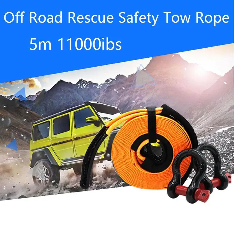 

Off-road Rescue Safety Trailer Rope With Hook U-hook Sheath 11000lbs 5t Strong Traction Double-end Reinforced String