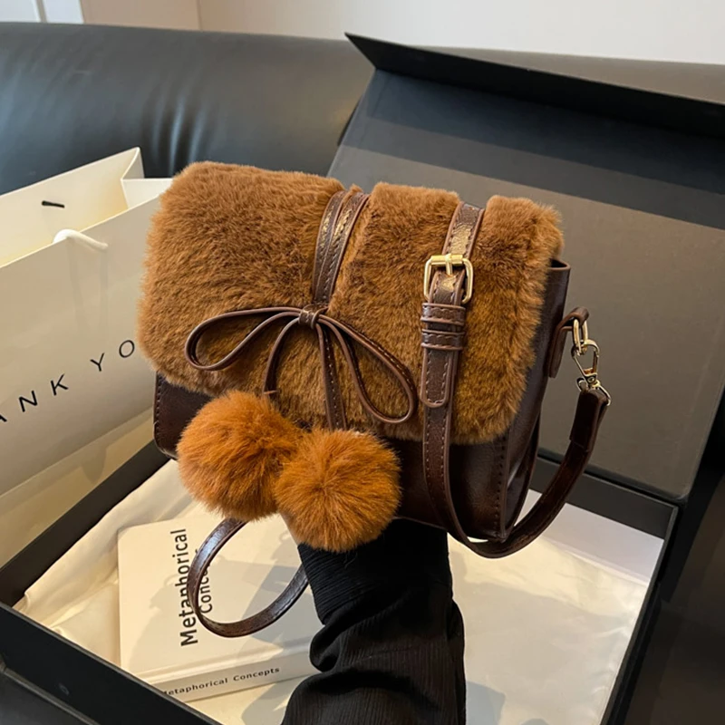 

2023 зимняя плюшевая Наплечная Сумка, черная, хаки женская сумка, дизайнерская сумка и кошелек, высококачественные женские сумки-мессенджеры из искусственной кожи