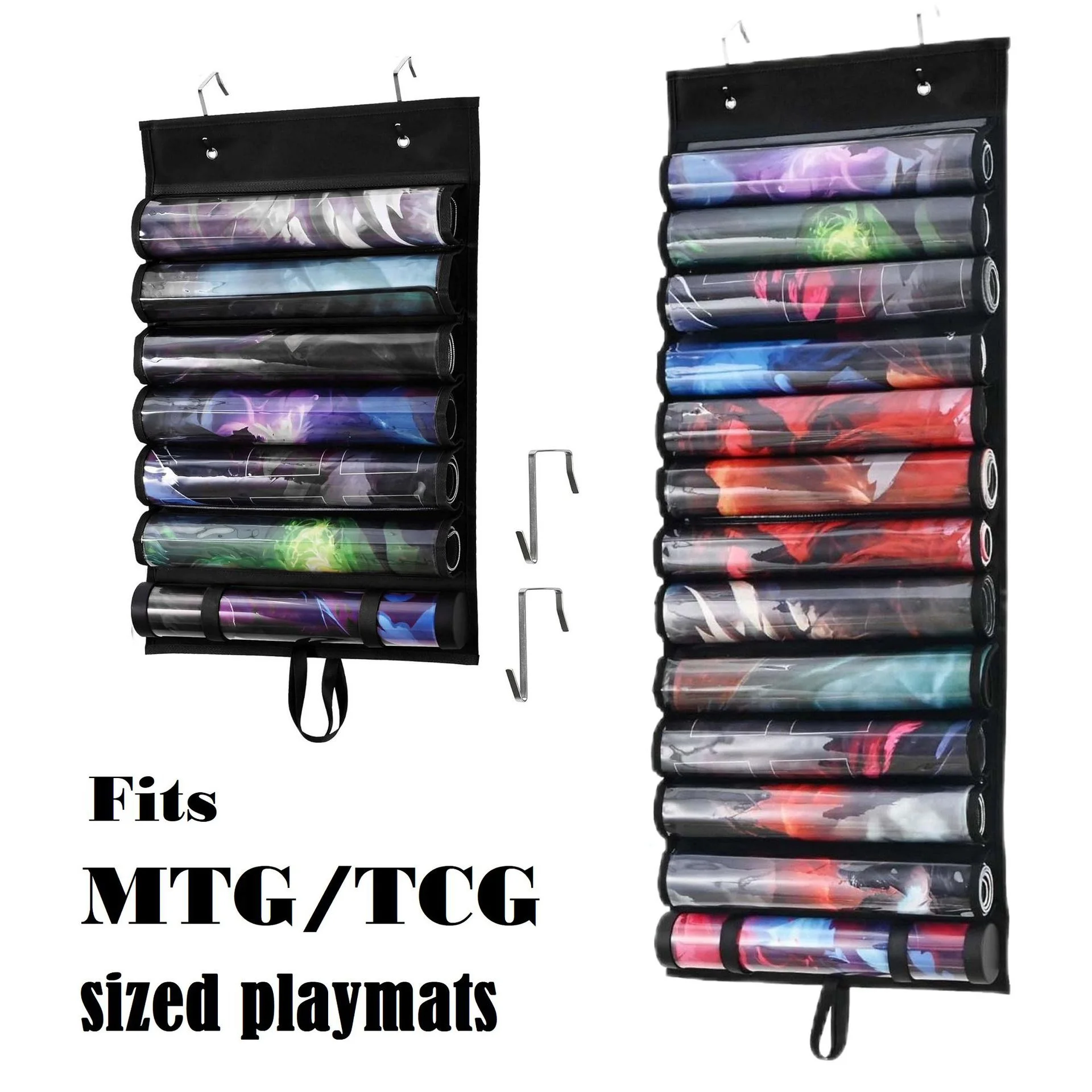 Playmat Holder, Playmat Tube Storage Bag For MTG With 2 Hooks, Fits 12+1 Card Game Playmats Portable Organizer Rack For TCG/RPG