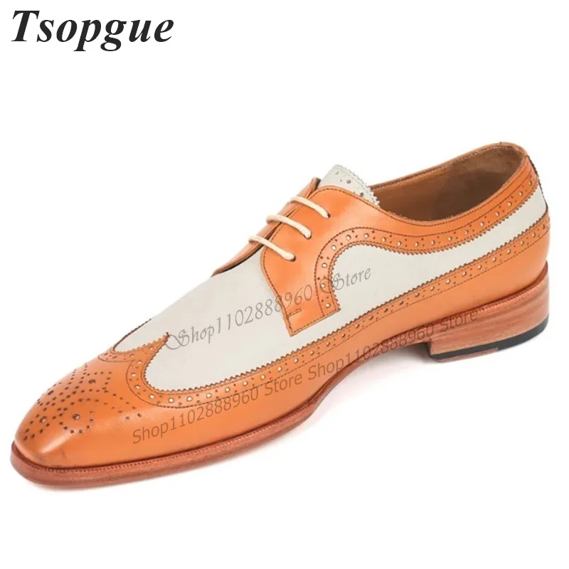 

White Orange Patchwork Cross-Tied Men Shoes Men's Pumps Slip-On Business Runway Casual Party Pointed Toe Shoes Zapatillas Mujer