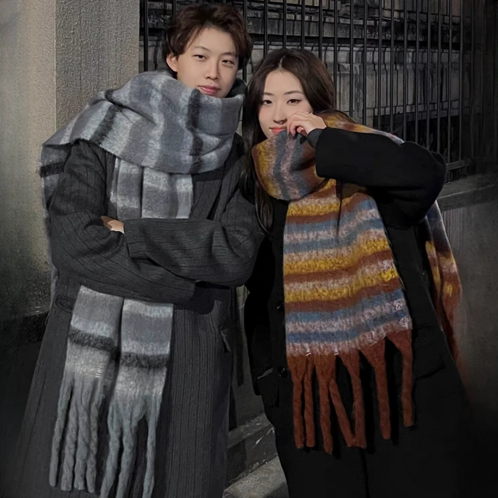 

Fashion Winter Scarf Colorful Plaid Cashmere Shawl Wraps Vintage Designer Women Thick Tassel Scarf Long Mohair Couple Blanket