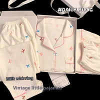 New Pajamas Homewear Three-Piece Women's Summer Clouds Yarn Short-Sleeved Cartoon Cute Girls Casual Pajamas Homewear - Image 6