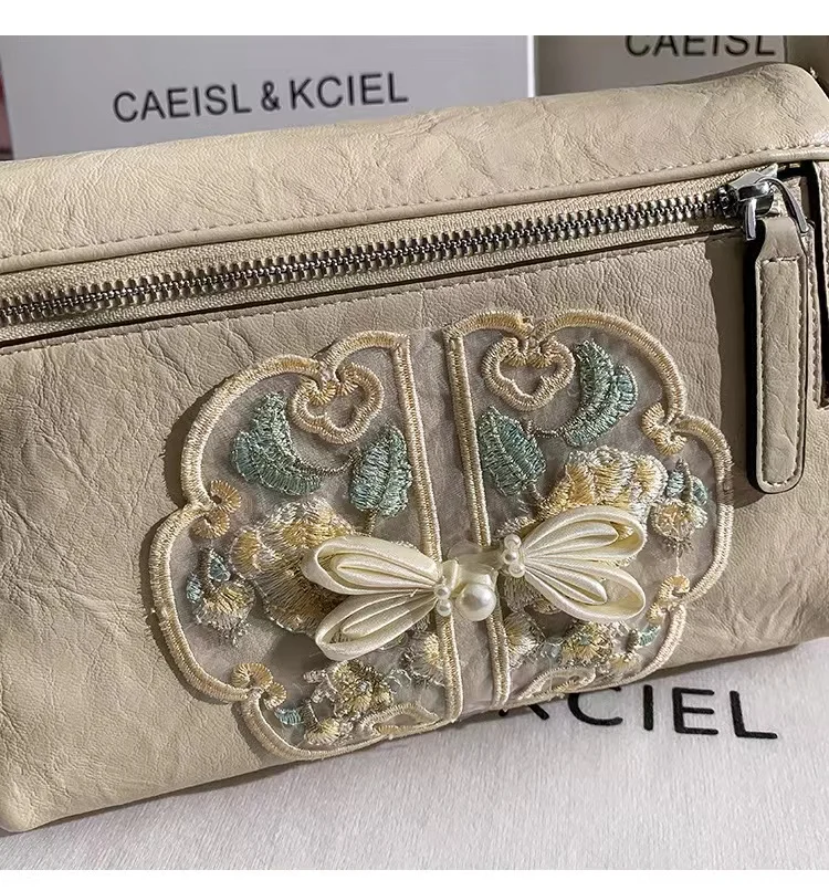 High Quality Textured Leather Embroidery Lace Pillow Bag Women Fashion Handbag Lady Purse Female Shoulder Crossbody Bag