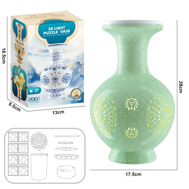 Puzzle Flower Vase Light Porcelain Design DIY 3D Assembly Educational Toy Home Decoration House Arrangement Warming Gift Adults