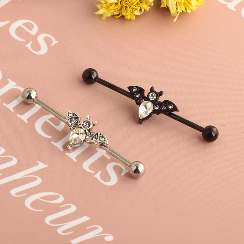 14g Stainless Steel Long Industrial Piercing Snake Moon CZ Crystal Piercing Barbell Earring Cartilage Helix Piercing 38MM