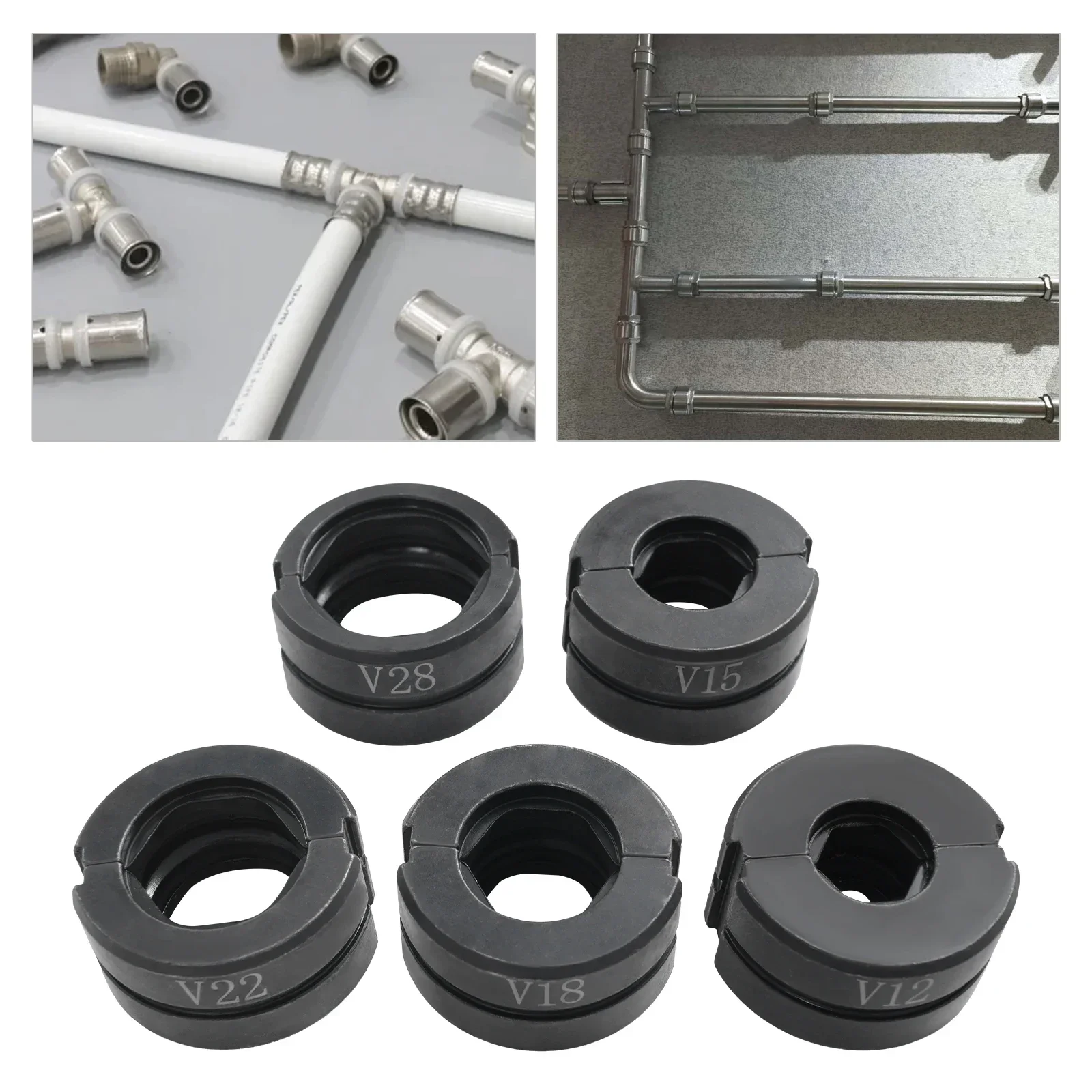 Jaws V Kontur-Crimpzange, 5-teiliges Set, für 12mm, 15mm, 18mm, 22mm, 28mm Kupferrohre, Rohrcrimpwerkzeug, Schwarz – Detail 1