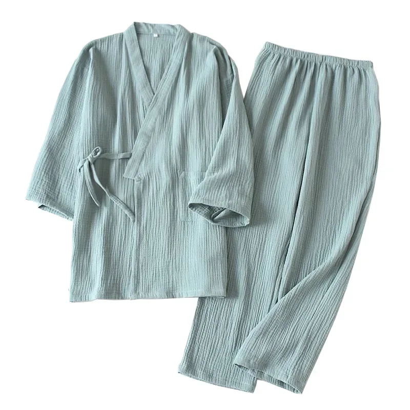 Summer Woman Japanese Couples Pajamas Thin Cotton Gauze Crepe Kimono Yukata Homewear Short Sleeve Sleepwear Loose Nightgown