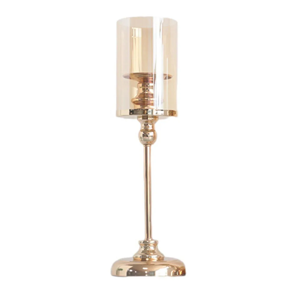 

Stylish Gold Candle Holders Transparent Glass Hurricane Perfect for Weddings Parties and Dining Table Centerpieces