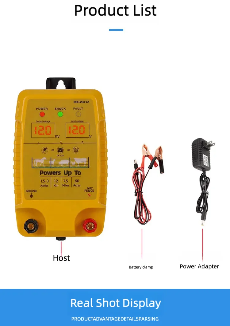 12KM Electric Fence 1.5-3 Joules Low Impedance Energizer Sheep Cattle Horse Poultry Controller Tool For Animal Captivity electric fence energizer