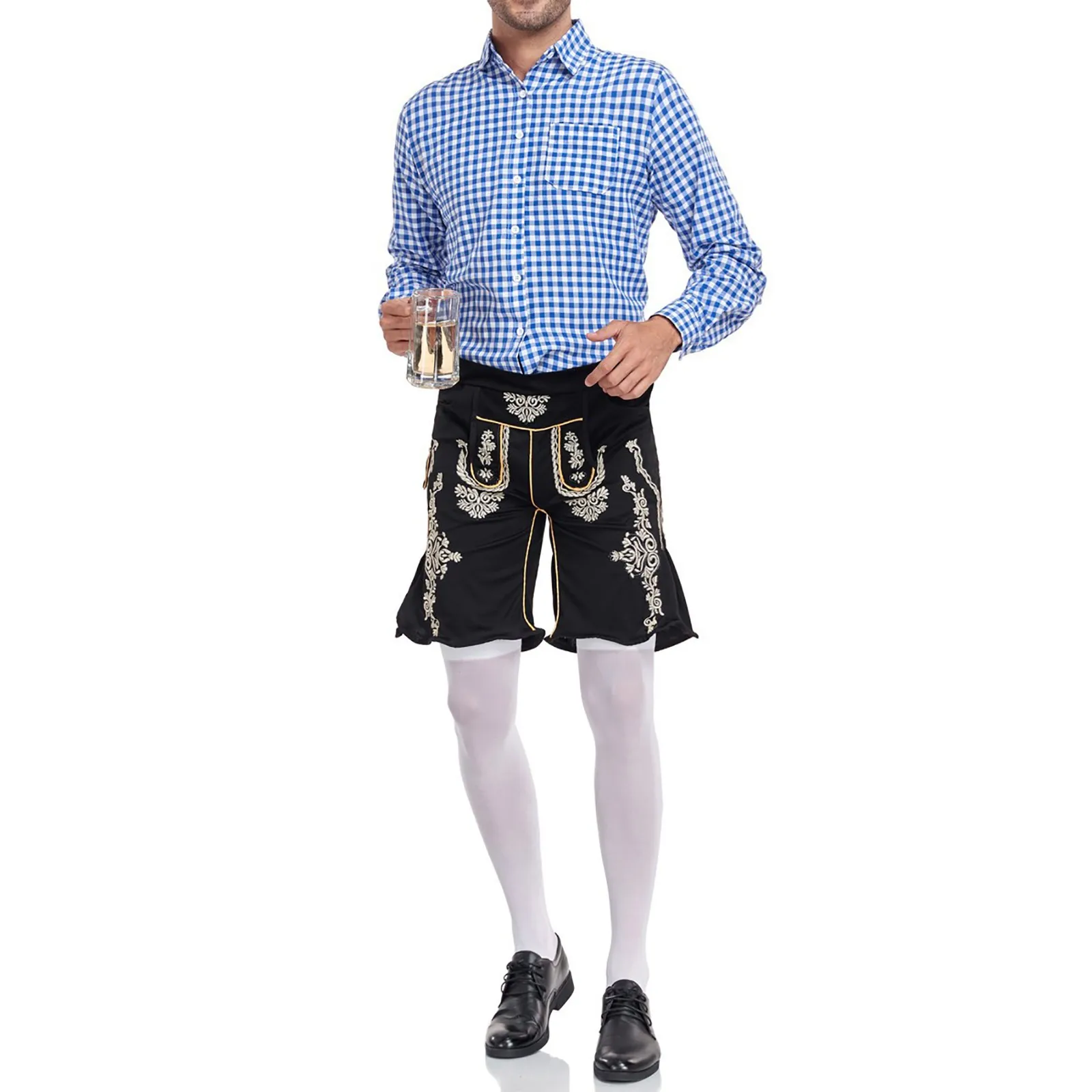 Button down shirt Mens German Traditional Plaid Shirt Beer Plaid Shirts With Pockets Lapel Long Sleeve Button Down Shirts Oktoberfest Costume