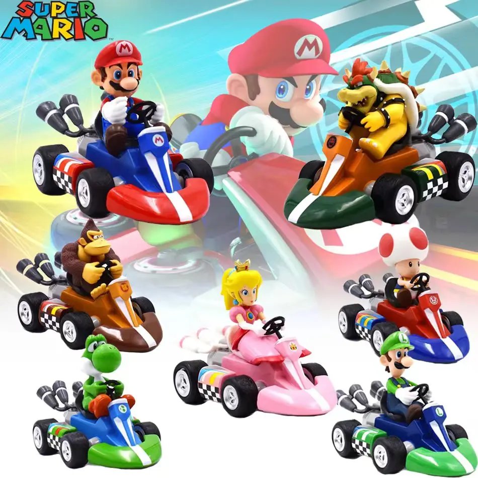 Super Mario Pull Back Cars - Yoshi, Donkey Kong, Bowser, Luigi, Toad, Peach