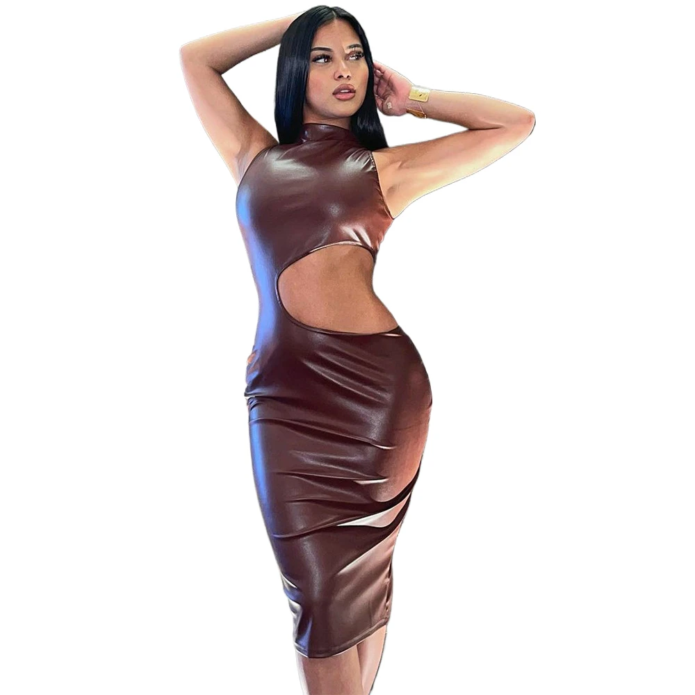 

Women's Summer Dress Women's Evening Dress 2024 Spring/Summer Standing Neck Sleeveless Waist Hollow Sexy Slim Fit Split Dress