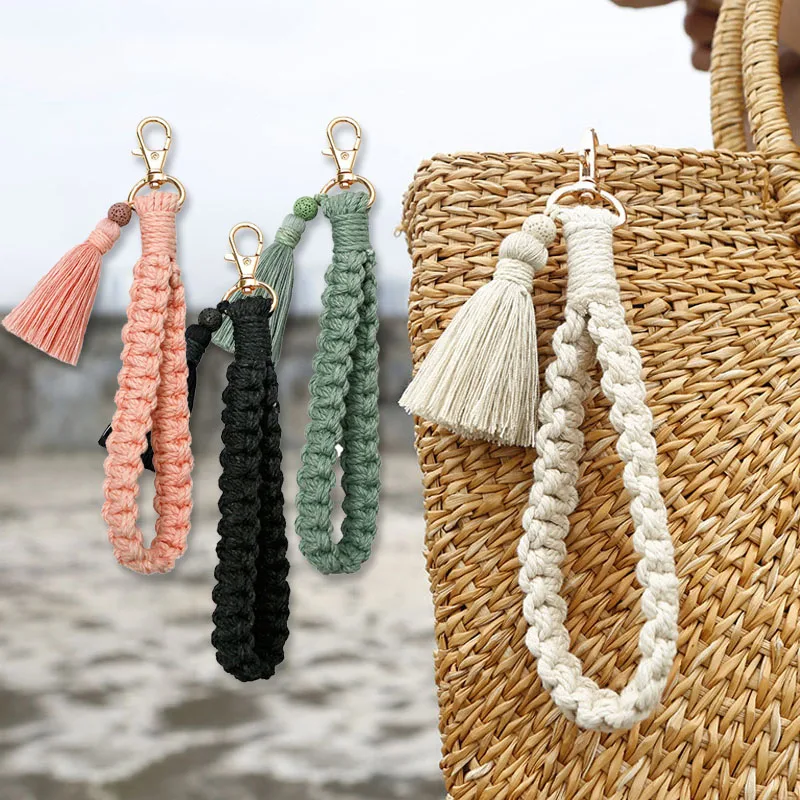 Woven Cotton Rope Keychain Lanyard Braided Key Fob Strap Lobster Claw