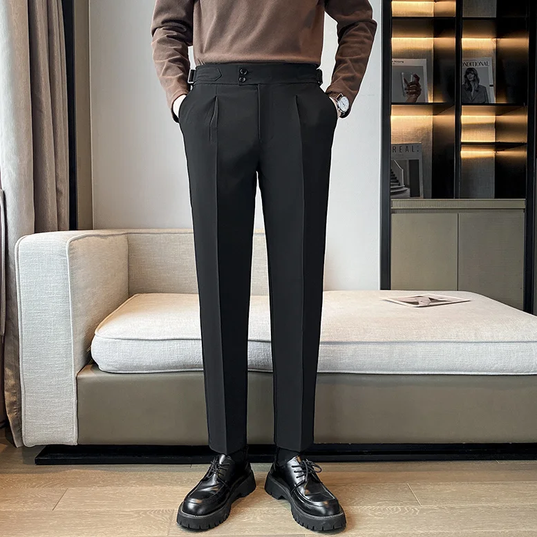 

New Men Suit Pants Dress Casual Suit Pants Male Business Solid Color Straight Long Trousers Men's Slim Fit Formal Trousers E85