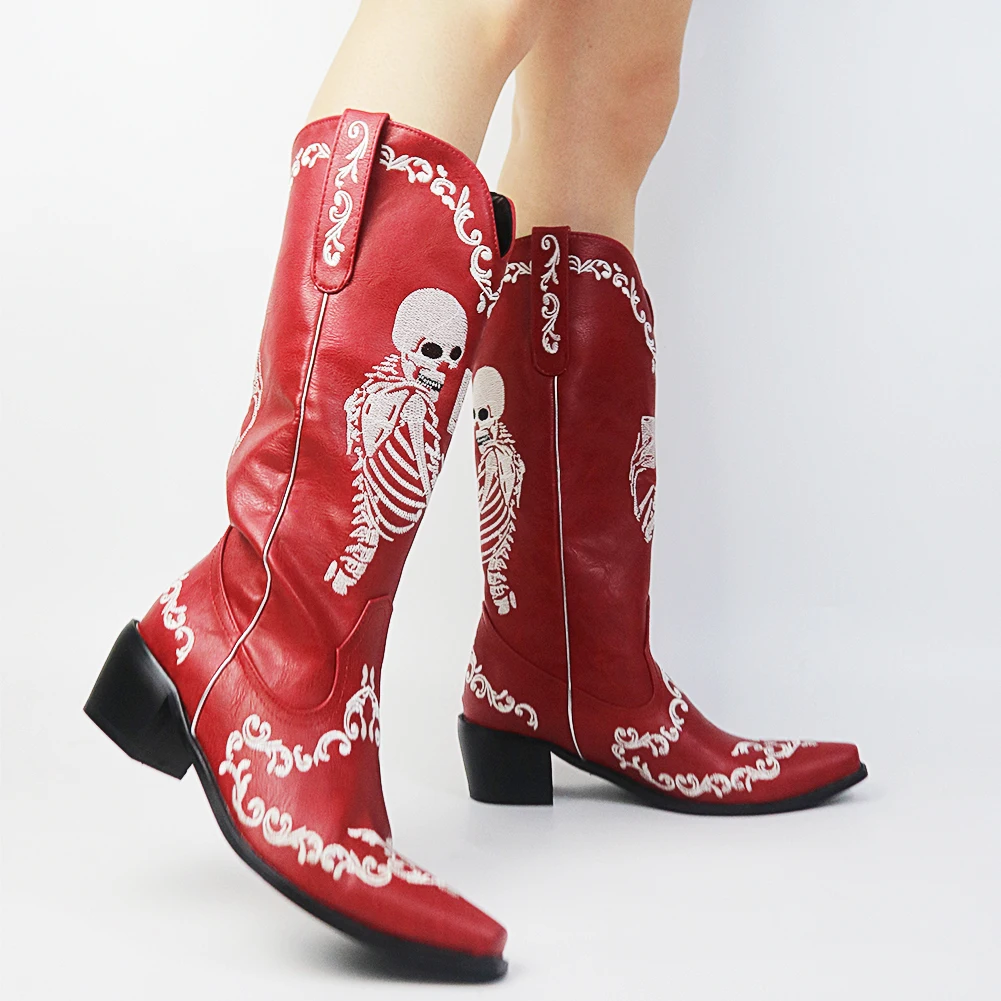 Plus Size 34-48 Designs New ladies' Boots Winter Autumn mid-calf Boots Women Embroidery Cool Shoes Woman Chunky High Heels Women