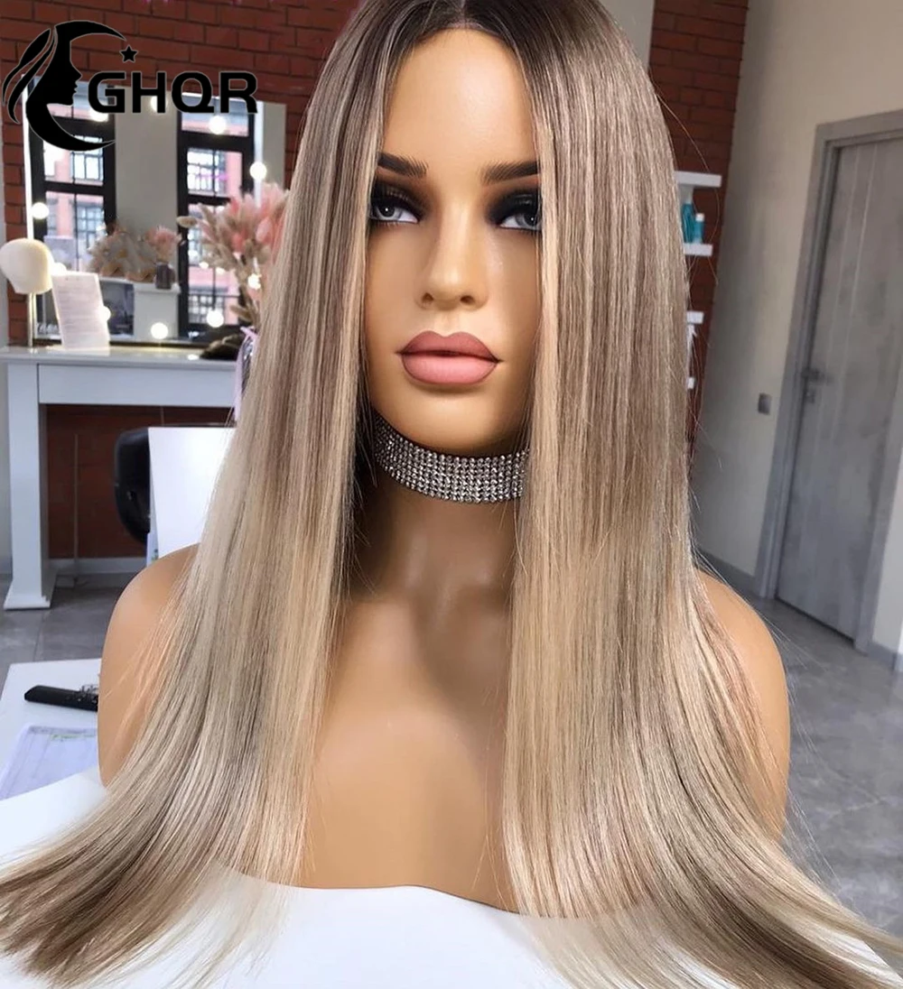 Perruque de cheveux humains à reflets blonds, perruque pré-plumée, dentelle transparente HD, droite naturelle, 613, 13x6, Hum Lace Front, 360