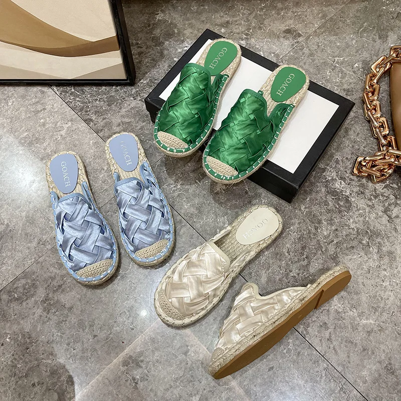 

Туфли женские на низком каблуке, лоферы, тапки, плоская подошва, закрытый носок, роскошные сланцы, дизайнерская хлопковая ткань, на резиновой подошве, лето 2024