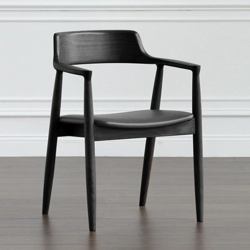 Black Solid Wood Kitchen Dining Chairs Home Living Room Chair with Backrest Home Furniture Comfortable Negotiate Office Chair