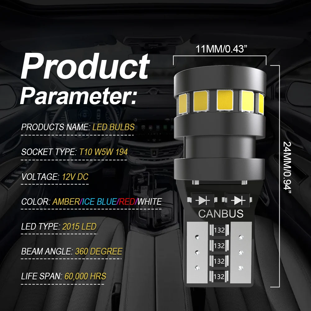  Ʈ T10 LED W5W ڵ  Ʈ, ڵ Ŭ  , 12    ׼, ȭƮ, , , 6000K, 2 
