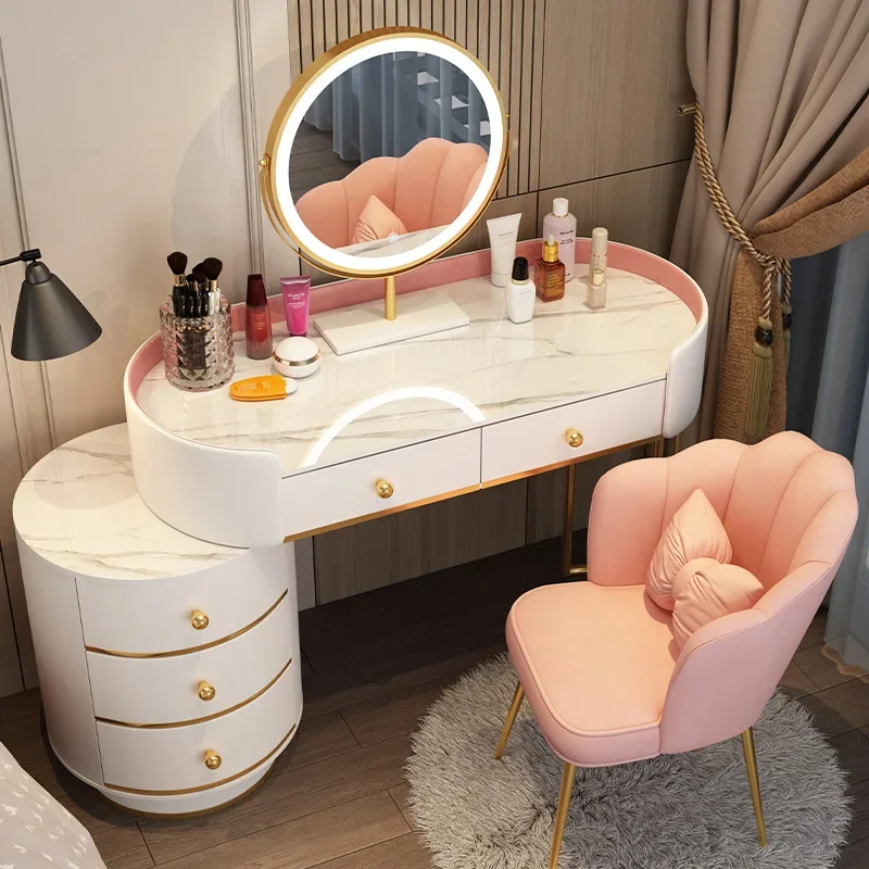 

Luxury Led Mirror Dressing Table Gold Nordic Bedroom Storage Dressing Table Set Woman European Princess Makeup Stand