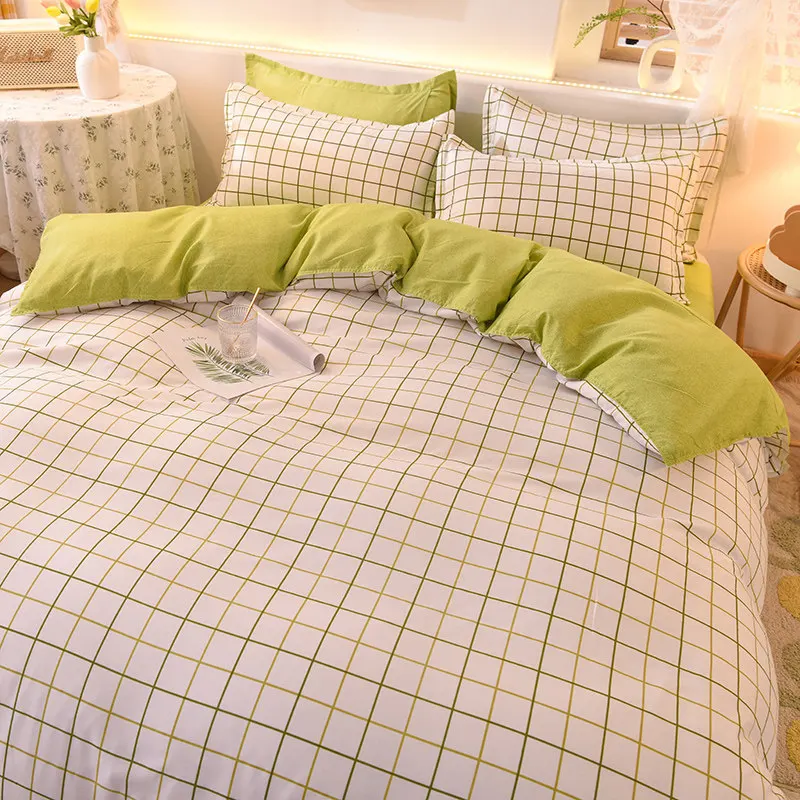 

Classic Grid Bed Linens Fashion Duvet Cover Flat Sheet Double Pillowcases Soft Bedding Set Skin-friendly Washed Cotton Quilt Set