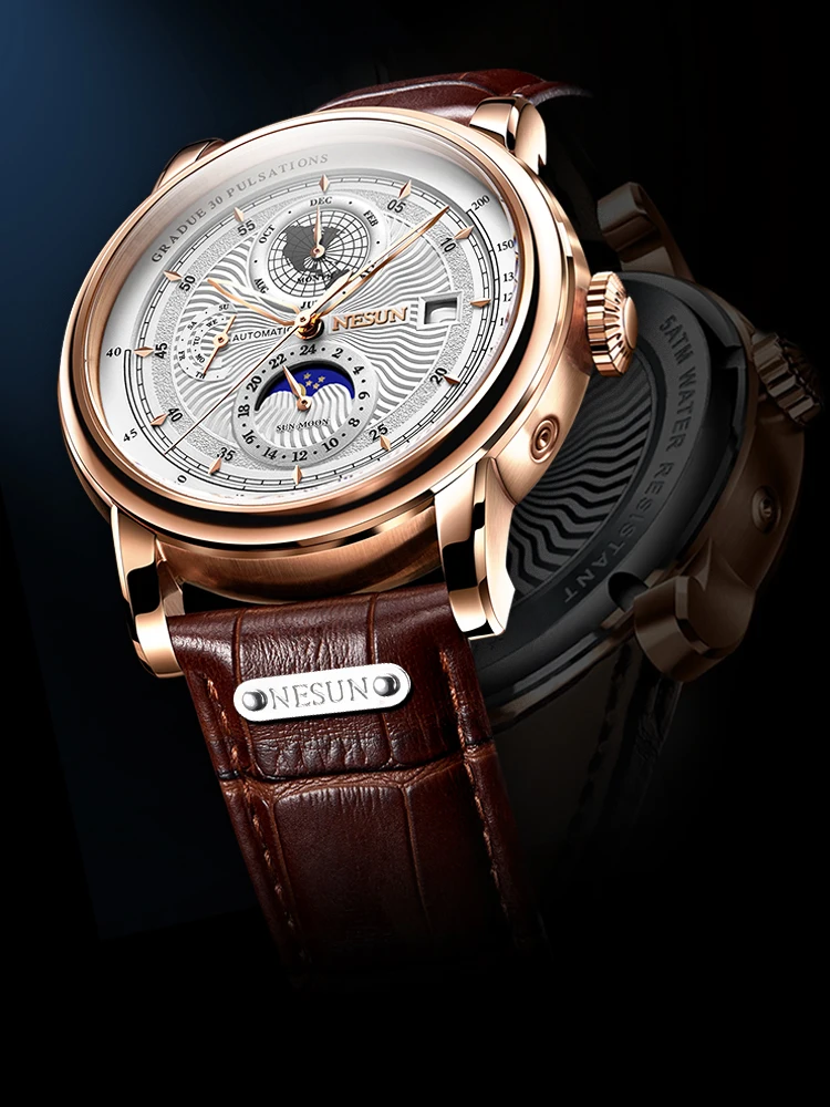 Nesun Orologio meccanico classico da uomo NESUN con cinturino in