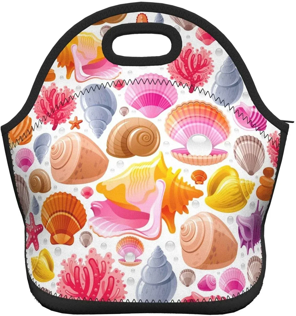 

Colorful Seashell Shells Starfishs Neoprene Lunch Bag Boxs,Durable Thermal Tote Bag Organizer Cooler Bento Bag Lunchbox Handbag