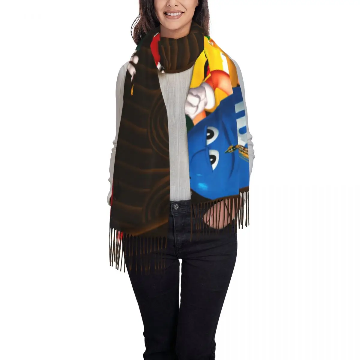 Customized Printed Funny M&M\'s Candy Scarf Women Men Winter Warm Scarves Chocolate Candy Shawls Wraps