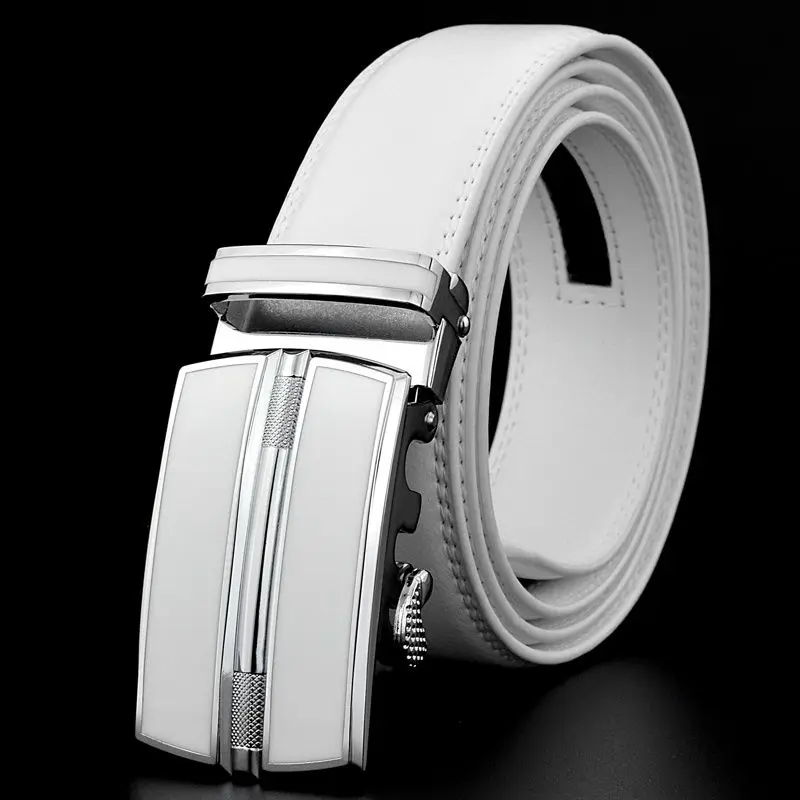 New White Automatic Buckle Belt For Men's Casual Korean Version Trend Minimalist Designer Work Suit Pants Belt Wear-Resistant