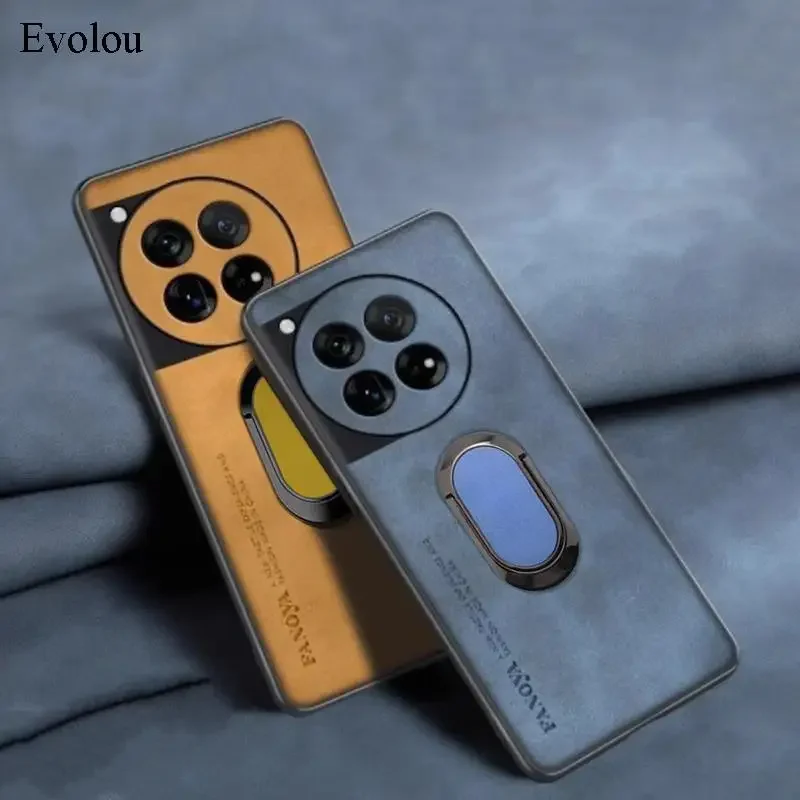 Sheepskin Leather Magnetic Ring Stand Holder Case with Soft Silicone and Lens Protection – Shockproof Cover