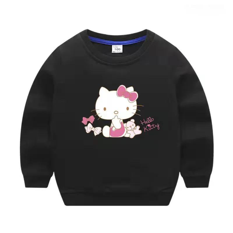 thumbnail image 1 of Jersey informal de algodón puro de nuevo estilo para niños de Hello Kitty, suéter de cuello redondo con estampado bonito para niños y niñas, Top para niños, 1 of 5