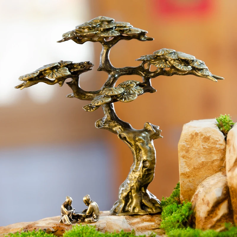 Copper Pine Miniature Figurine - Faux Tree Decor for Landscape Decorations