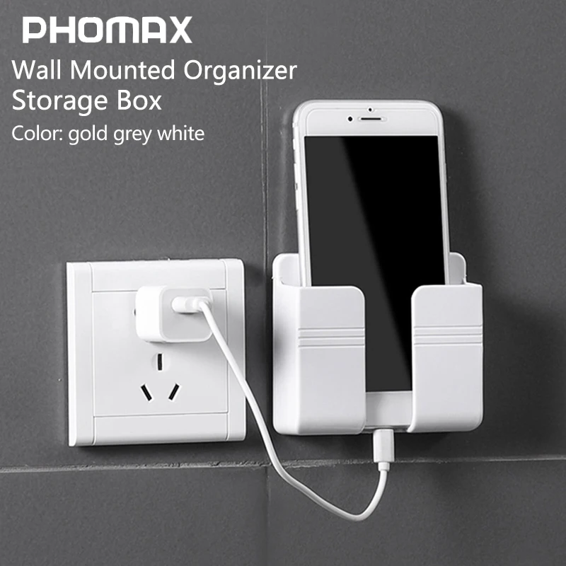Phomax Wall Mount Phone Plug Holder Punch Free Remote Storage Box