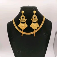 Ethiopia Gold Plated Necklace Chain for Women New Design Bold Earrings 18k Gold Color Lady Elegant Evening Party Jewelry Gift